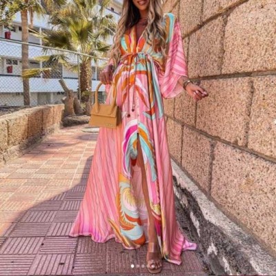 Women's pink printed dress HE1306-01-02 Women's pink printed dress HE1306-01-02