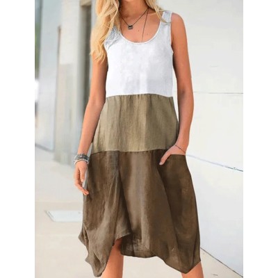 Linen contrast panel dress HF1406-03-03 Linen contrast panel dress HF1406-03-03