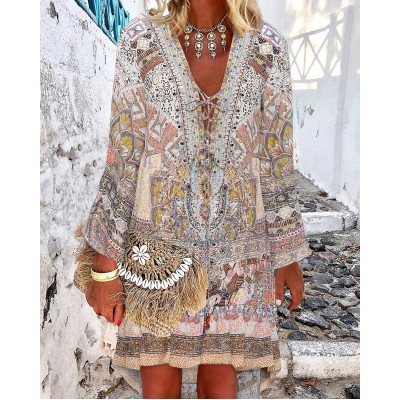 Bohemian V-neck irregular positioning digital printed dress HF2313-03-04 Bohemian V-neck irregular positioning digital printed dress HF2313-03-04