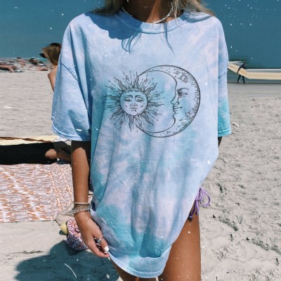 Leisure round neck short sleeved printed tie dye pullover women's T-shirt HF2403-03-04 Leisure round neck short sleeved printed tie dye pullover women's T-shirt HF2403-03-04
