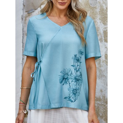 Cotton linen shirt women's short sleeved belly covering linen small shirt HF2409-03-01 Cotton linen shirt women's short sleeved belly covering linen small shirt HF2409-03-01