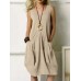 Leisure Solid Pocket Zip Sleeveless Cotton Midi Dress Leisure Solid Pocket Zip Sleeveless Cotton Midi Dress