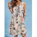 Plant Print Button Pocket Sleeveless Round Neck Print Midi Dress Plant Print Button Pocket Sleeveless Round Neck Print Midi Dress