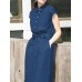 Solid Button Pocket Sash Lapel Casual Cotton Midi Dress Solid Button Pocket Sash Lapel Casual Cotton Midi Dress