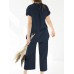 Leisure Solid Split Elastic Waist Short Sleeve Cotton Suit Leisure Solid Split Elastic Waist Short Sleeve Cotton Suit