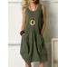 Leisure Solid Pocket Zip Sleeveless Cotton Midi Dress Leisure Solid Pocket Zip Sleeveless Cotton Midi Dress