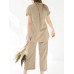 Leisure Solid Split Elastic Waist Short Sleeve Cotton Suit Leisure Solid Split Elastic Waist Short Sleeve Cotton Suit