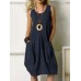 Leisure Solid Pocket Zip Sleeveless Cotton Midi Dress Leisure Solid Pocket Zip Sleeveless Cotton Midi Dress
