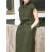 Solid Button Pocket Sash Lapel Casual Cotton Midi Dress Solid Button Pocket Sash Lapel Casual Cotton Midi Dress