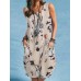 Plant Print Button Pocket Sleeveless Round Neck Print Midi Dress Plant Print Button Pocket Sleeveless Round Neck Print Midi Dress