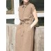 Solid Button Pocket Sash Lapel Casual Cotton Midi Dress Solid Button Pocket Sash Lapel Casual Cotton Midi Dress