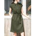 Solid Button Pocket Sash Lapel Casual Cotton Midi Dress Solid Button Pocket Sash Lapel Casual Cotton Midi Dress