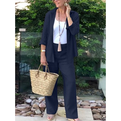 Solid Long Sleeve Straight Leg Two Pieces Suit Solid Long Sleeve Straight Leg Two Pieces Suit