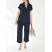 Leisure Solid Split Elastic Waist Short Sleeve Cotton Suit Leisure Solid Split Elastic Waist Short Sleeve Cotton Suit