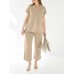 Leisure Solid Split Elastic Waist Short Sleeve Cotton Suit Leisure Solid Split Elastic Waist Short Sleeve Cotton Suit